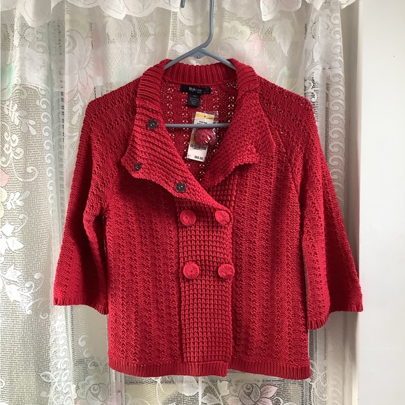 Style & Co Beautiful 🌹NWT Red Snap Button Sweater. - Picture 7 of 14